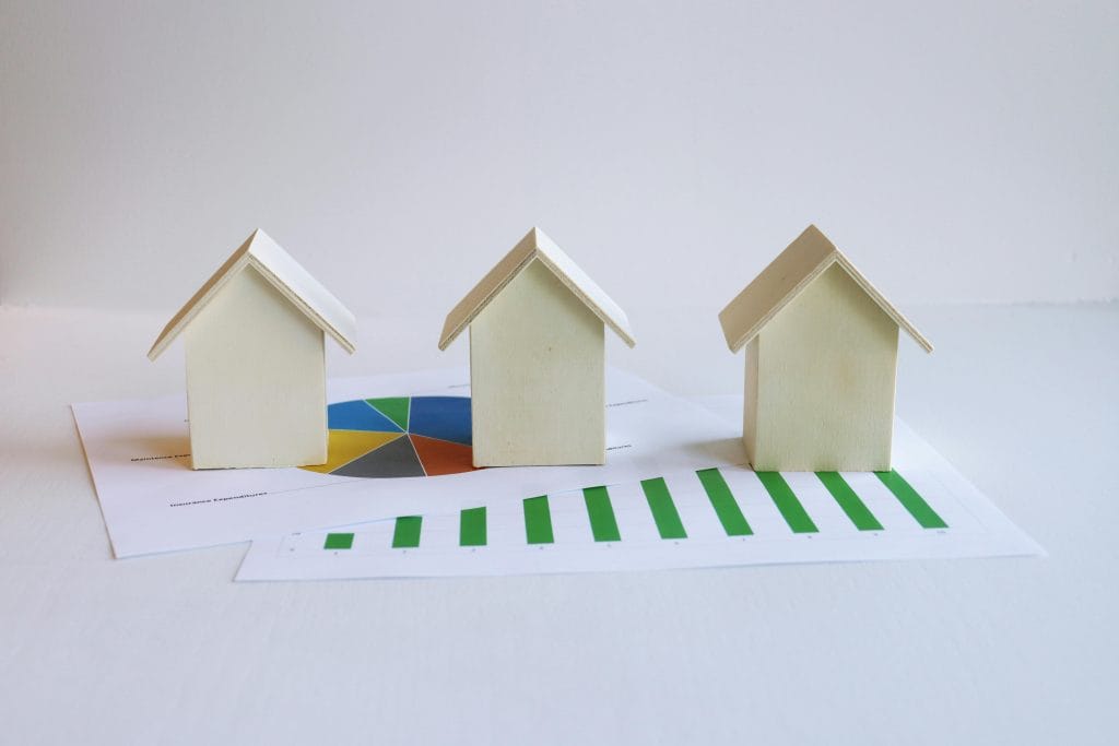 Wooden house models on a price graph for the Sebastopol VIC 3356 Property Report 2025